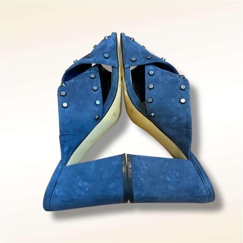 Lord & Taylor Blue Suede Studded Block Heels - Picture 3 of 6